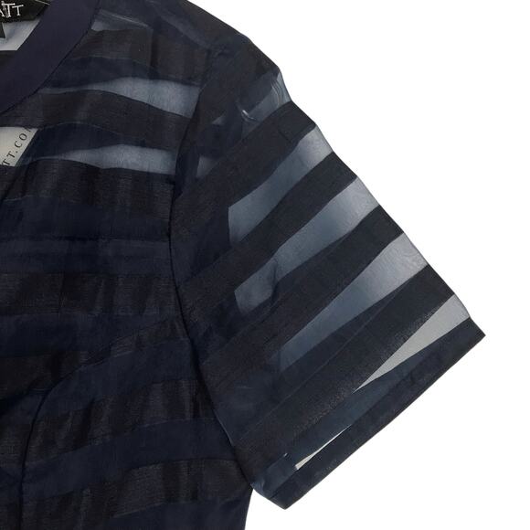 Anthropologie Elliatt Dutchess Dress Short Sleeve Sheer Stripes Pleated Navy S - Picture 3 of 11